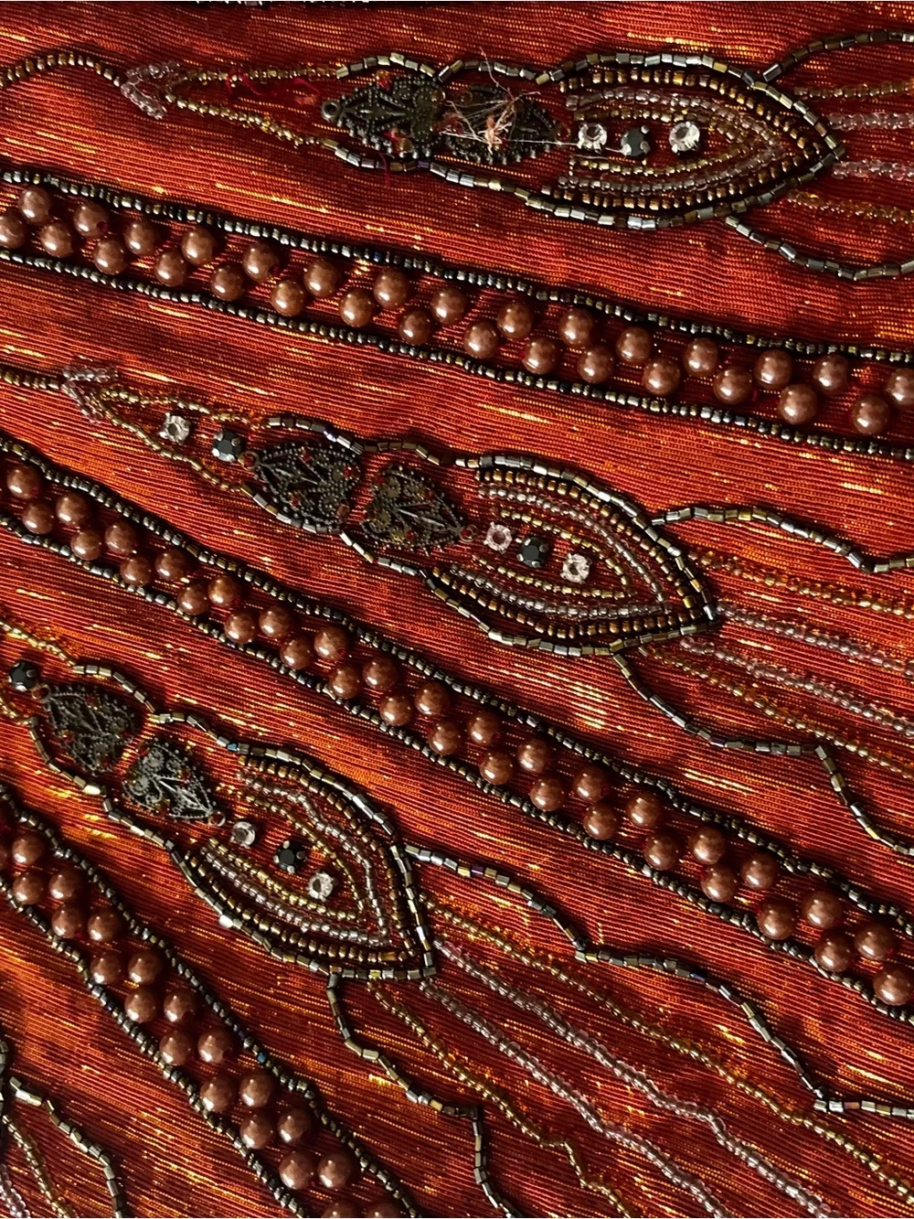 Y2K Beaded Hobo Shoulder Bag Burnt Orange Boho Embellished Purse